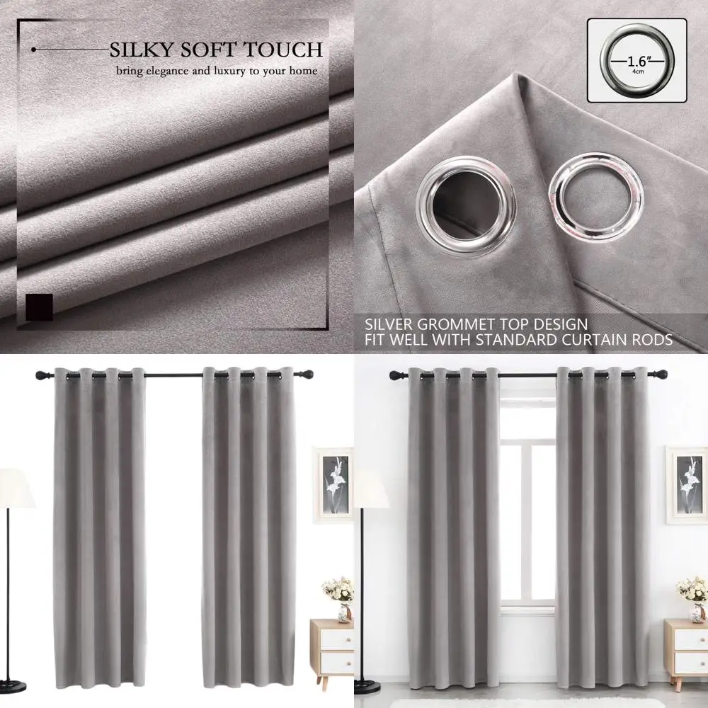 

Роскошные светло-серые бархатные шторы, длина 108, затемняющие, тяжелые, люверсы, набор из 2 шт.