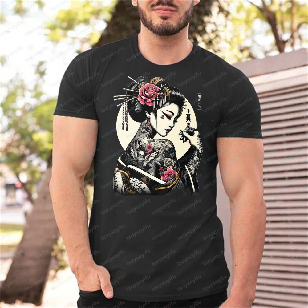 Japanese Geisha Art T-Shirt Tattooed Geisha Design Woman Man Summer Graphic T Shirts Adult Streetwear