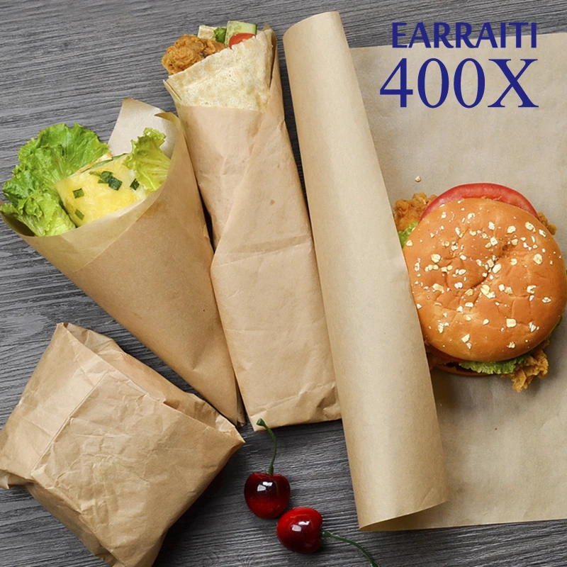 400Pcs Wax Paper Sheets Food Wrapping Sandwich Burger Bread Fries Wrapper Baking Pastry Tools For Fast Food Customized Wholesale