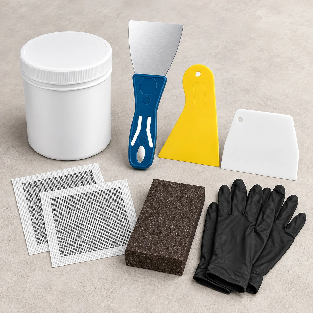 Drywall Repair Kit, Wall Filler, Mesh Patches, Plastic Scrapers, Sanding Block, Gloves, Hole Crack Repair, Home Surface Touch-Up
