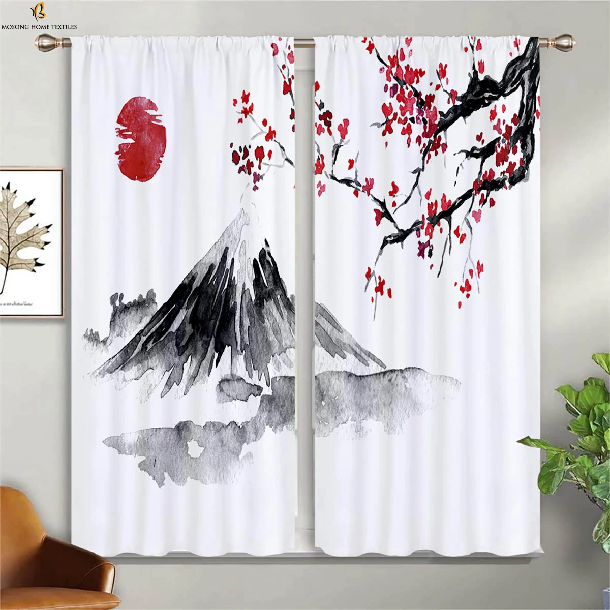 Window Curtains Ink Landscape Art Print Curtains Machine Washable Bedroom Living Room Study Studio Curtains 2 Pieces