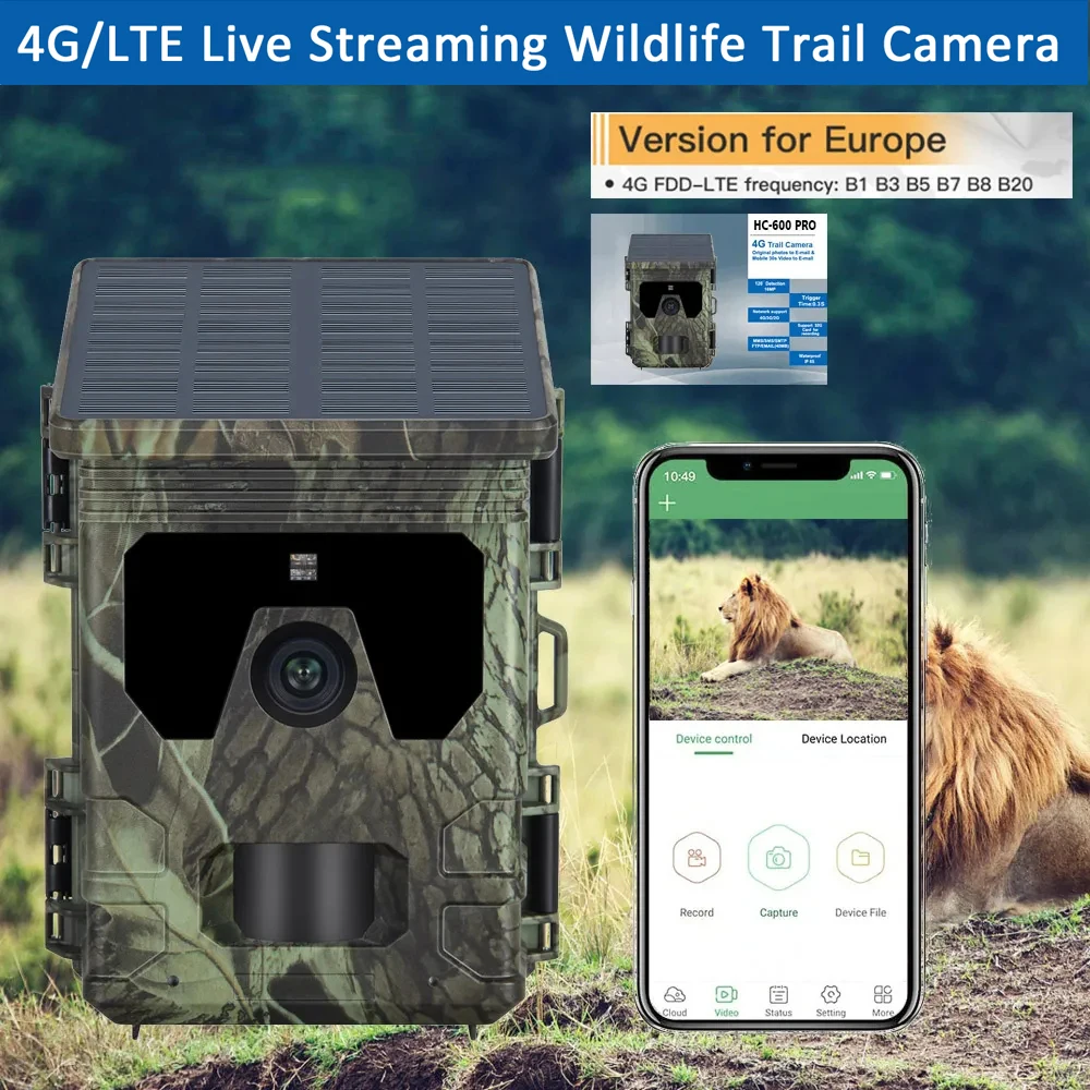 4G SIM Card Solar Powered Hunting Camera APP Control 2K 30MP Video Photo Record Night Vision Camera Wildlife Trap Tracker Device