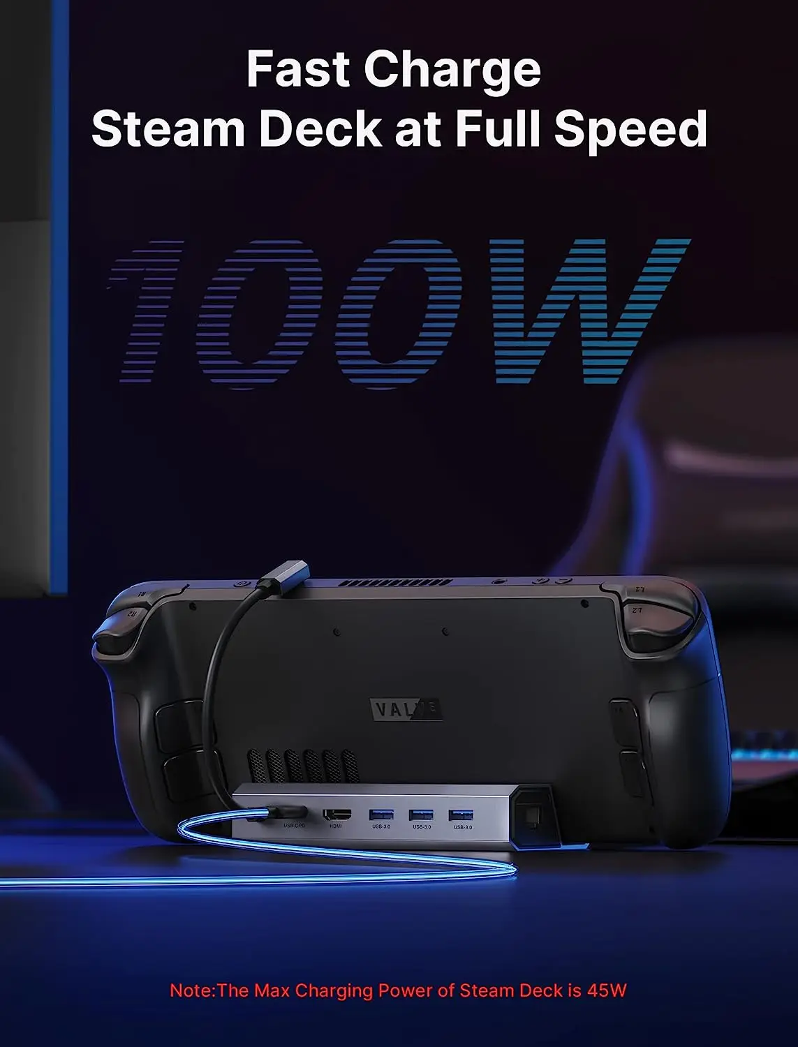 Imagem -05 - Steam Deck Dock com Hdmi 2.0 Docking Station 4k @ 60hz Gigabit Ethernet e Usb-c Carregador para Válvula em 45w