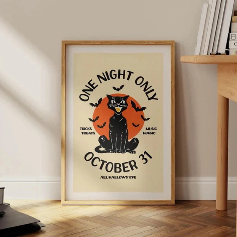 

Retro Halloween Art Print Halloween Poster Kitchen Wall Art Halloween Frameless Cavans Art Decor Halloween Party Gift for Friend