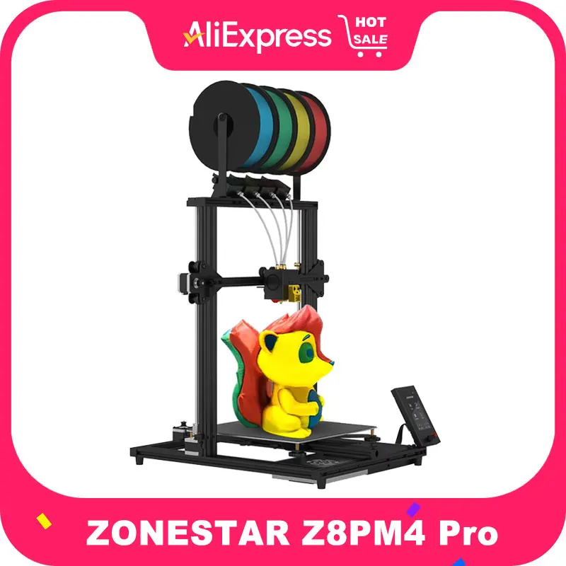 ZONESTAR Z8PM4 Pro FDM 3D Printer 300x300x400mm Build Area 4-IN-1-OUT All Metal Extruder MixColor Printing With 4.3'' TFT-LCD