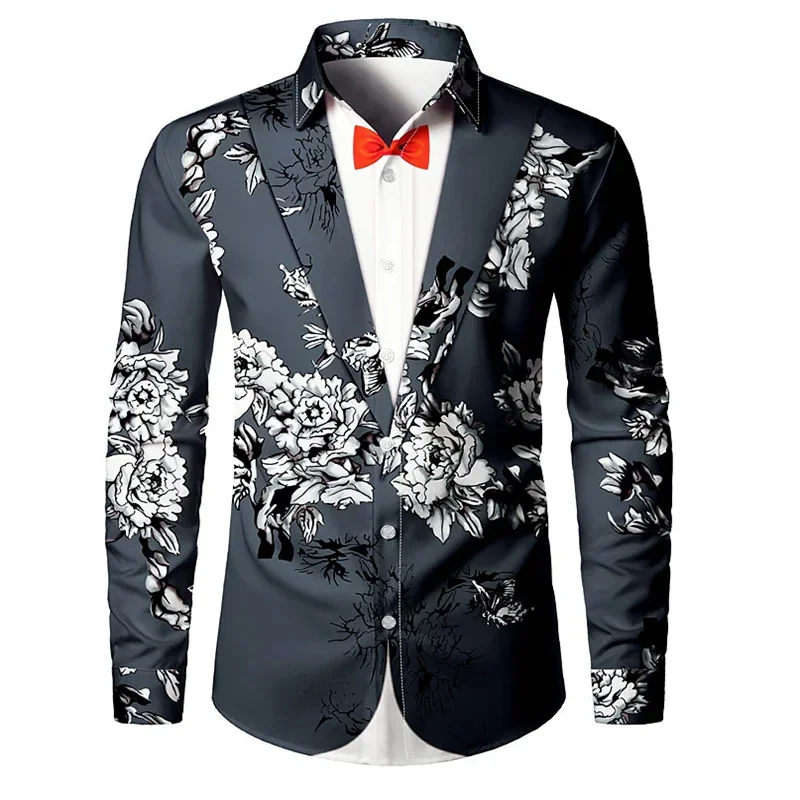 

Men's Suit Shirt Party Fashion New Design Personalized Black and White with Lapels High Quality Soft and Comfortable Material