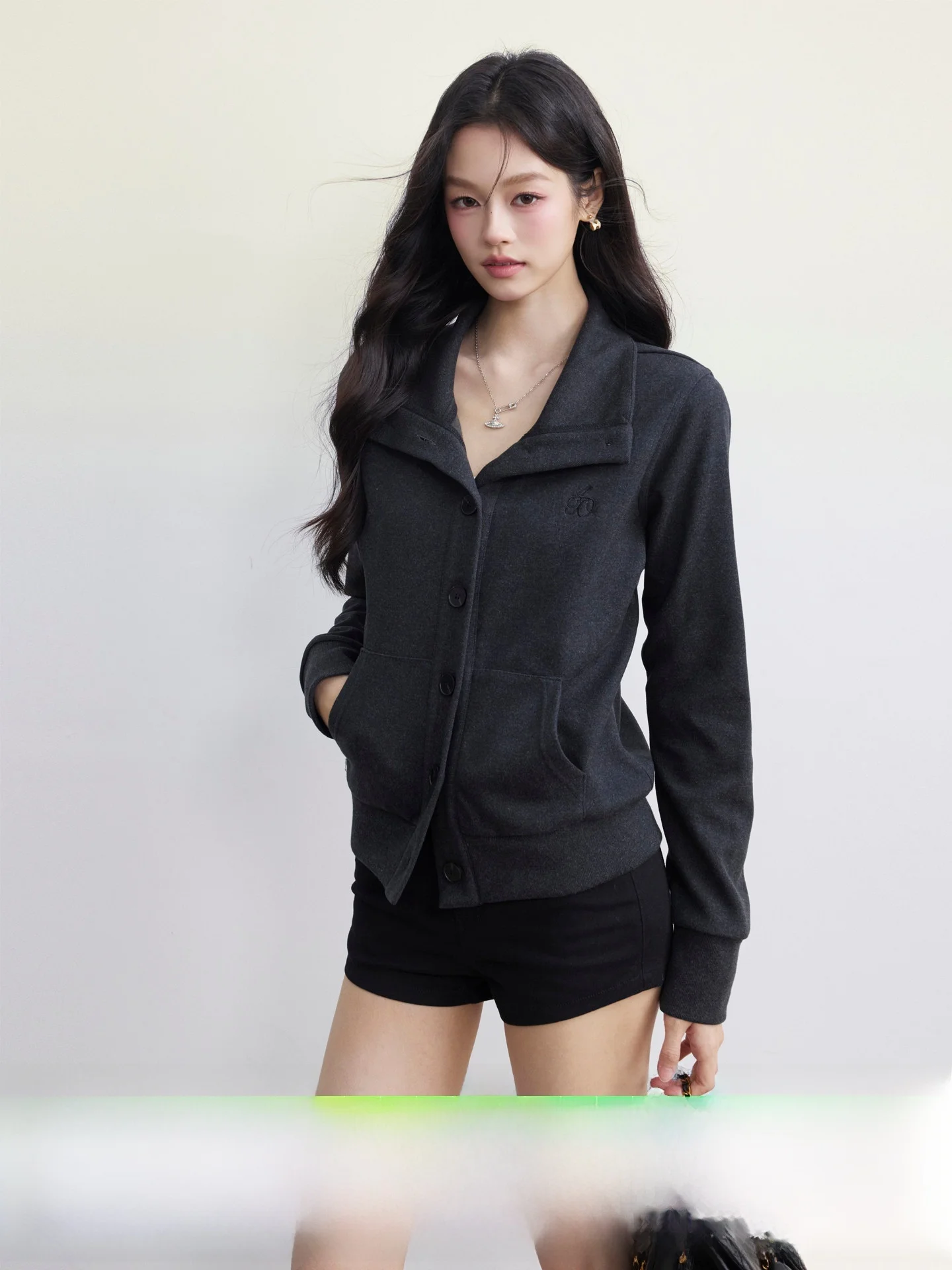 

Вязаная кофта AOAOSU класса люкс с пуговицами и воротником-стойкой, женская вязаная куртка-жакет, повседневная приталенная куртка из полиэстера