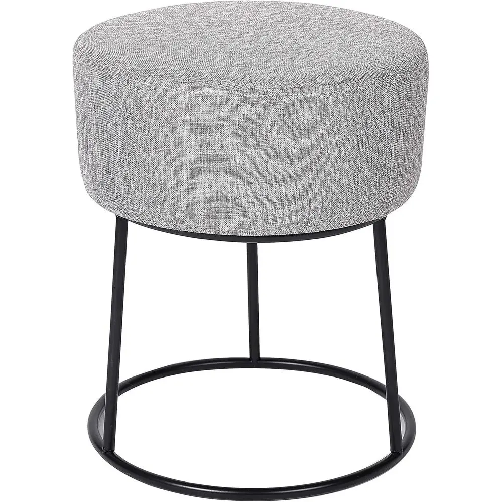 Puf Otomano de Lino oot Rest - Silla Tapizada con Patas de Metal Negro - Taburete Redondo Acolchado para Sala de Estar, Dormitorio, Habitación Infantil