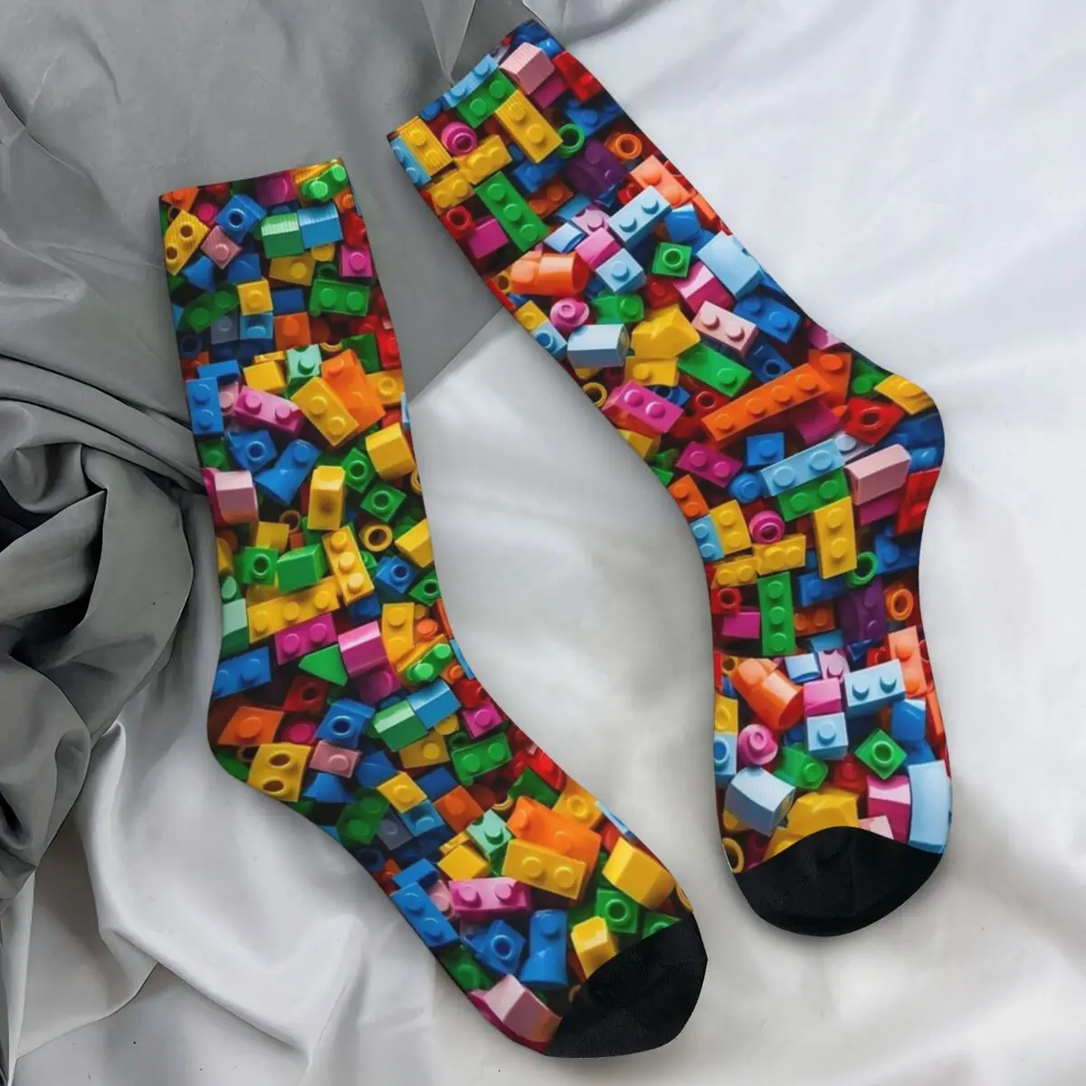 Lego Texture 2 Stockings Men Colorful Building Brick Pattern Socks Soft Breathable Socks Spring Running Sports Non Slip Socks