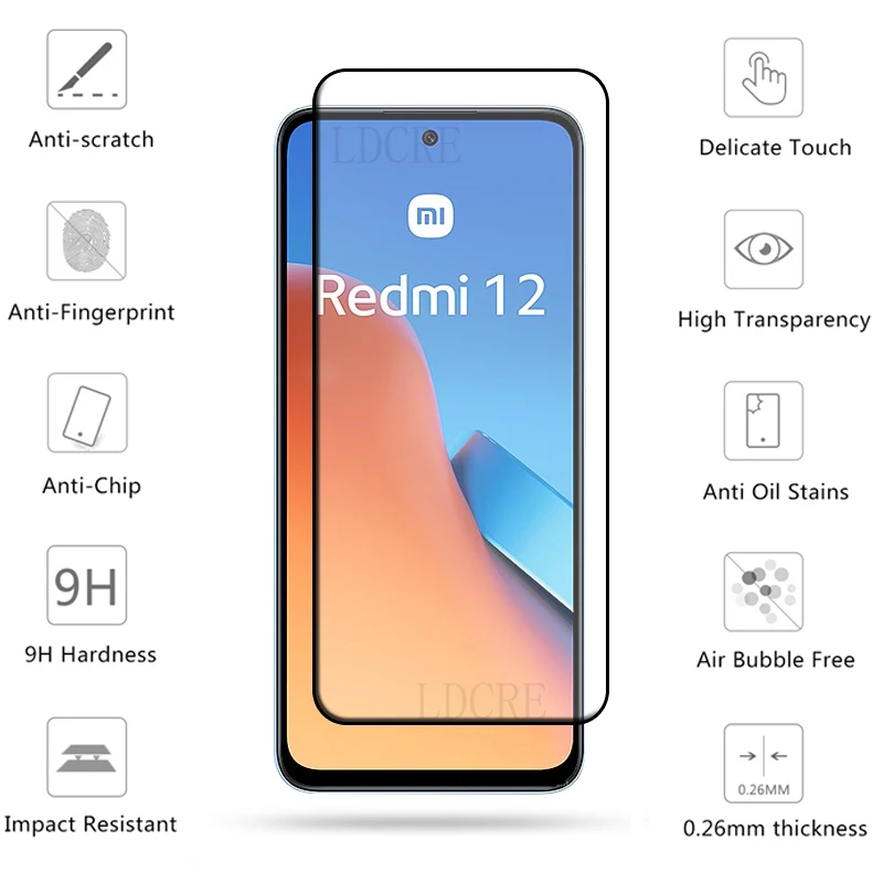 6 в 1 для Xiaomi Redmi 12 стекло Redmi 12 закаленное стекло защитное полное покрытие клей 9H HD защита для экрана Redmi 12 стекло для объектива