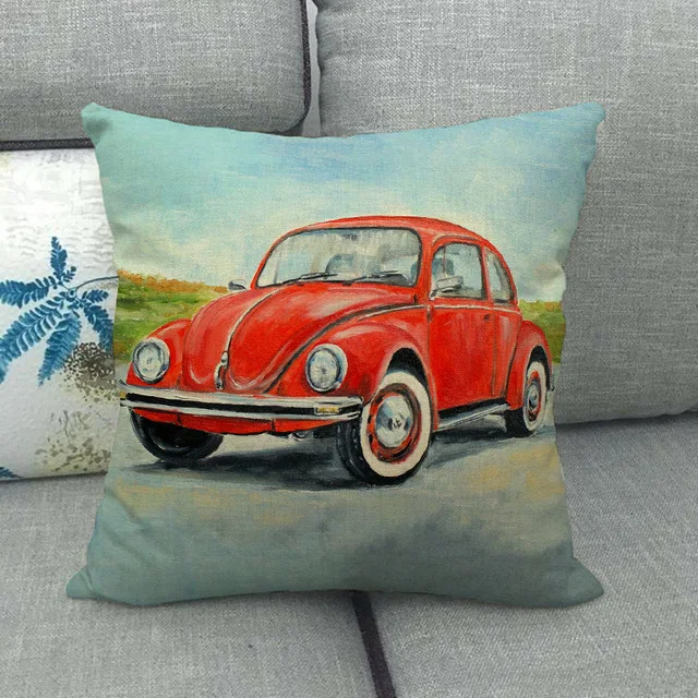 45cm *  unique watercolor car beetle design, suitable for family bedroom hotel  decoration pillow case