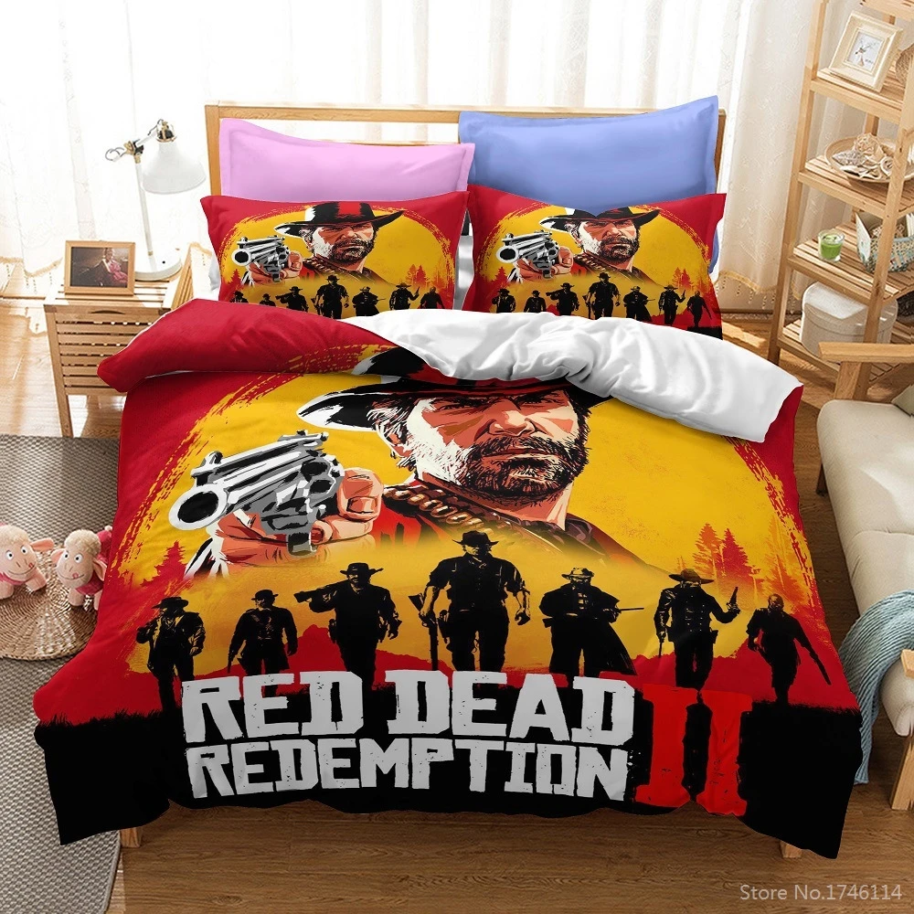 Red Dead Redemption Shooting Game 3d Bedding Set Queen King Size Duvet Cover Set Comforter Cover & Pillowcase Set for Young Boys