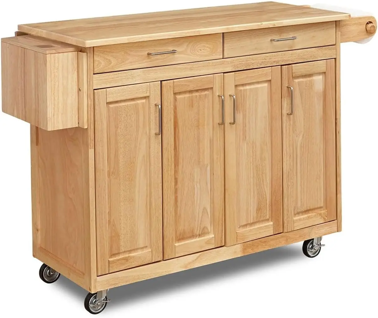 General Line Kitchen Mobile Cart with Drop Leaf Breakfast Bar, 54 Inches Wide, Natural Hardwood, FURNITURE