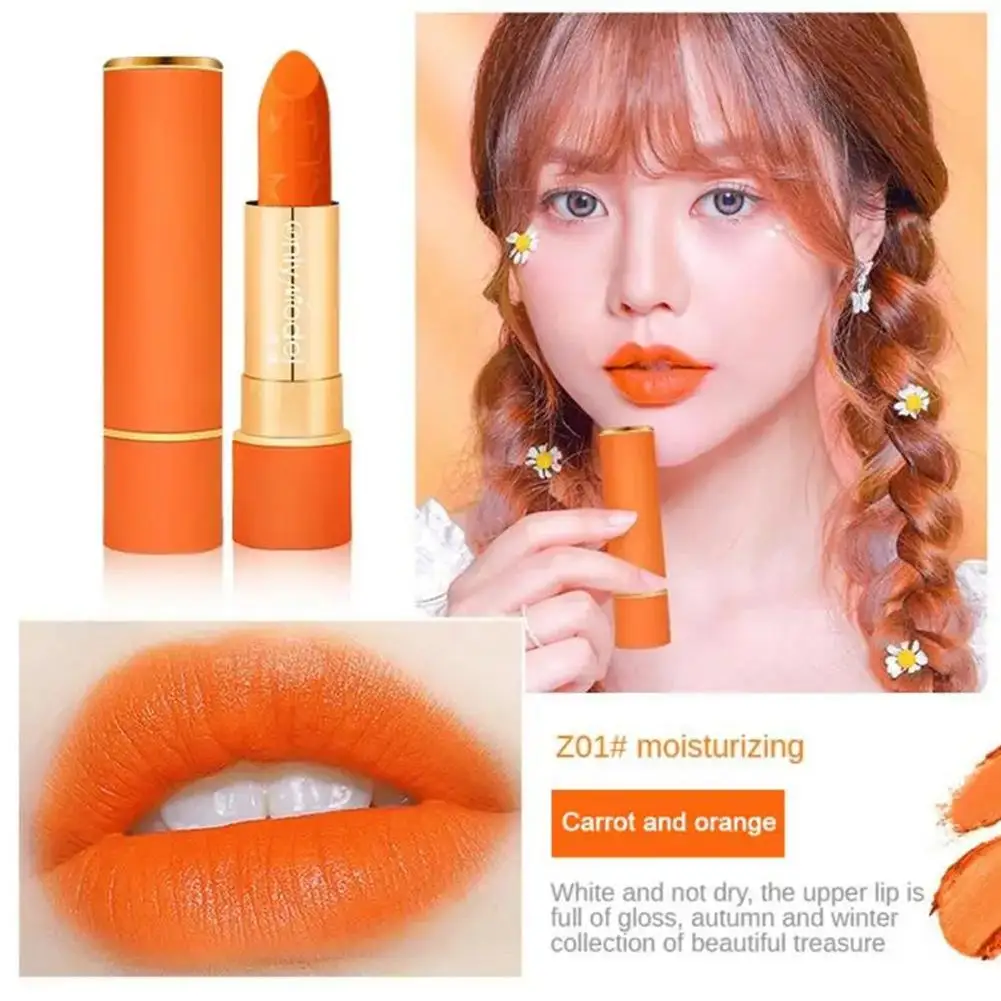 Pintalabios naranja resistente al agua, larga duración, mate, lápiz labial, lápiz labial, maquillaje de terciopelo cosmético, tinte Sexy, Q7H9