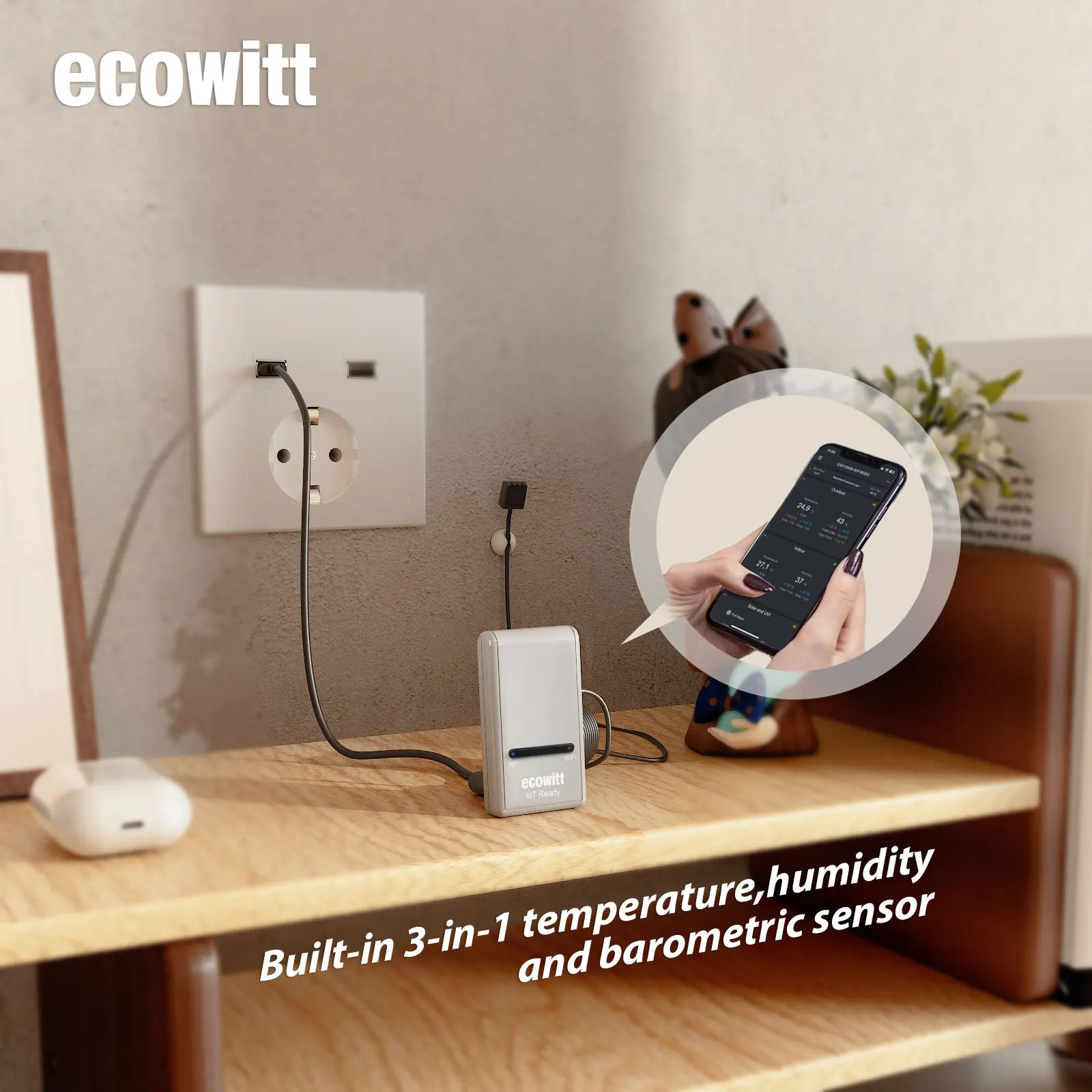 Imagem -02 - Ecowitt-gateway de Hub Wi-fi Termômetro Integrado Higrômetro Sensor de Pressão Barométrica Suporte a Dispositivo Iot Wfc01 Ac1100 Gw1200