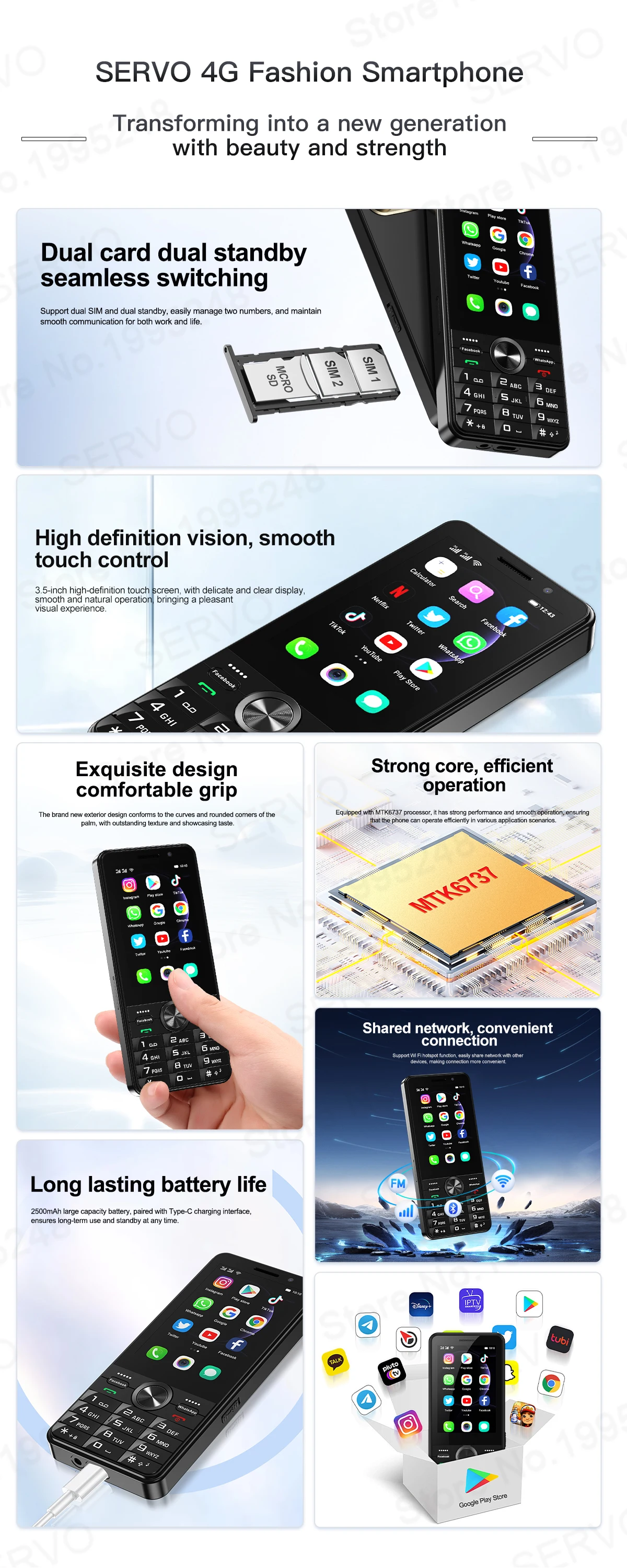 SERVO F24 PRO 4G Android Smart Phone 3.5" HD Screen MTK6737 2GB+16GB WIFI GPS Dual Camera Play Store Mobile Phone 2500mAh TYPE-C