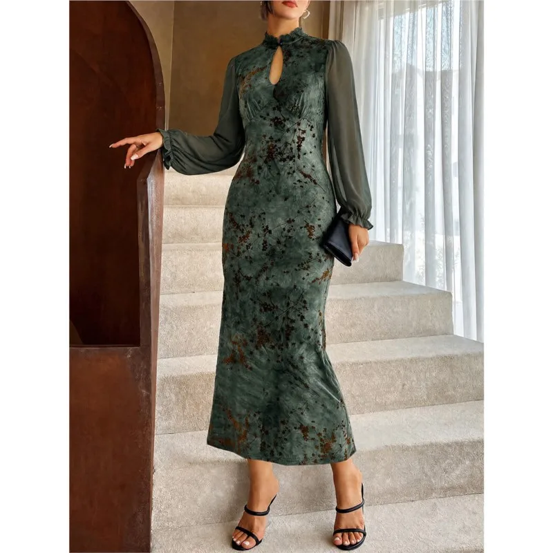 MsChuh Temperament Dresses For Woman Party Wedding Evening Dress Vestido Temperament Mermaid Classical Elegant Floral Print Slim