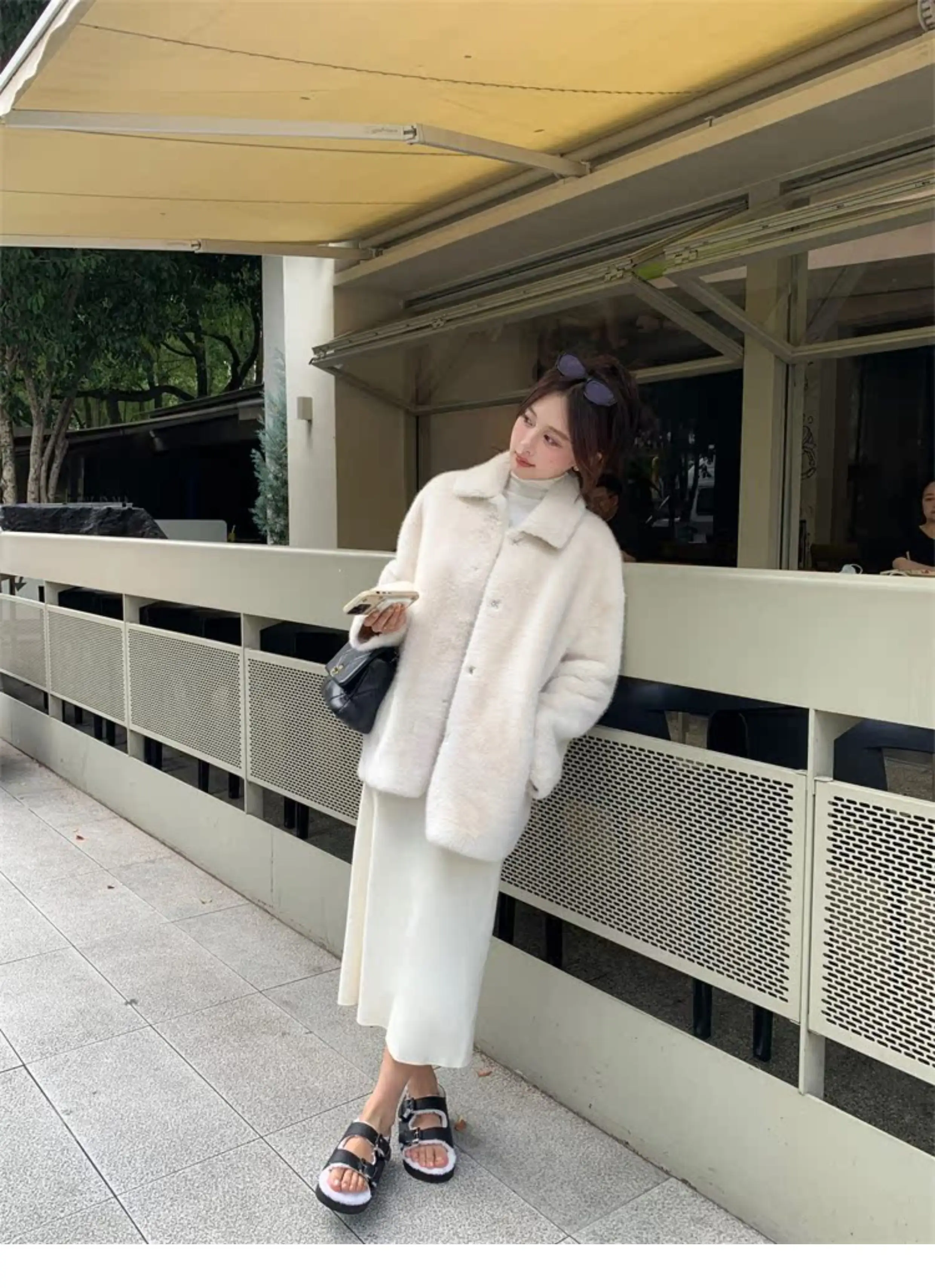 Cappuccio in pelliccia sintetica Cappotti da donna a pois al ginocchio da sera Giovane giunzione Moda Bottoni accoglienti Flowy Allentato Multi lungo Casual