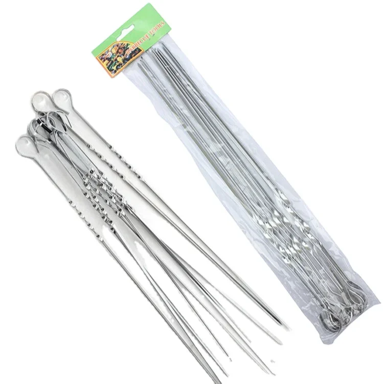 

5/10/20/50bags BBQ Skewers Set Stainless Steel Sign Flat Needle Barbecue Needle 10pcs/bag