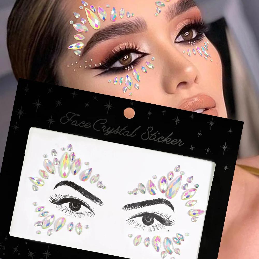 

1pcs Glow-in-dark 3D Crystal Rhinestone Face Sticker AB Shiny Waterdrops Glitter Jewelry Face Gem Sticker On Face Decoration DIY