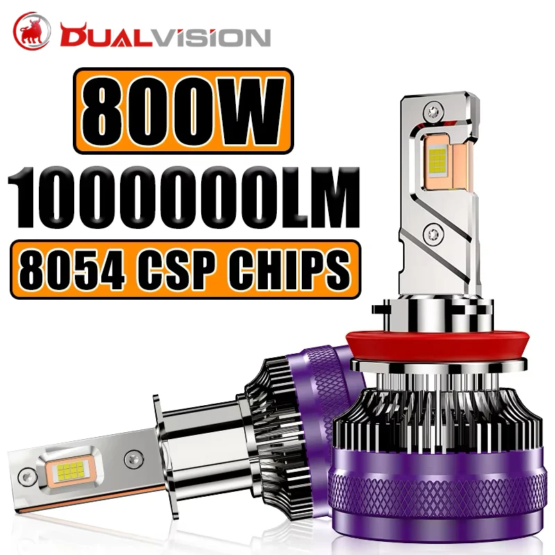 DUALVISION H4 H3 H7 LED Headlights 800000LM 1000W H11 H8 H1 24PCS 8054 CSP HB3 9005 9006 HB4 9012 HIR2 H9 6500K Car Lights Mini