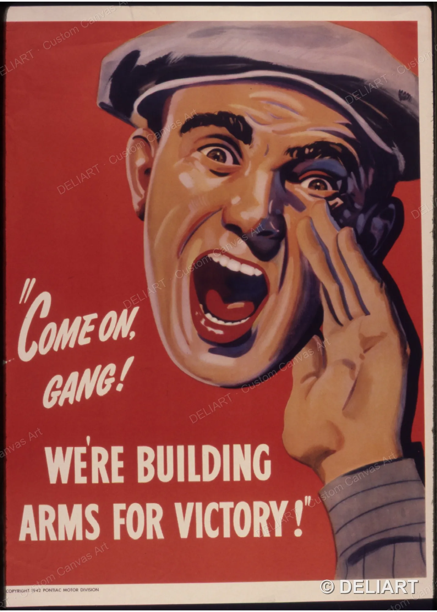 Come on, gang! We're building arms for victory Vintage WWII Propaganda Canvas Wall Art Poster Print Retro Home Decor Unframed