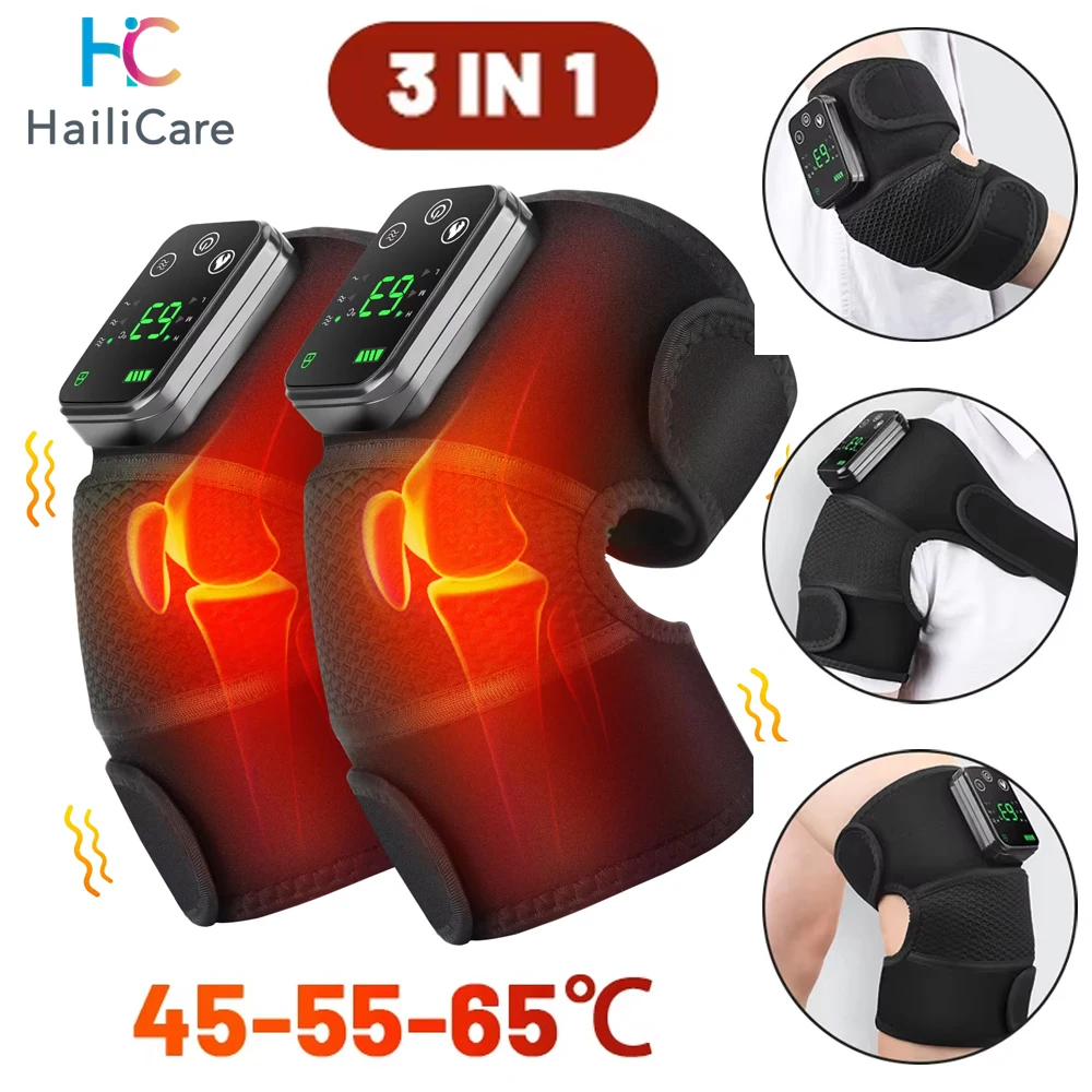 

3-в-1 массажер для колена с подогревом, горячий компресс, подушечки для плеч и локтей с электрической наколенником, физиотерапия для облегчения боли в суставах