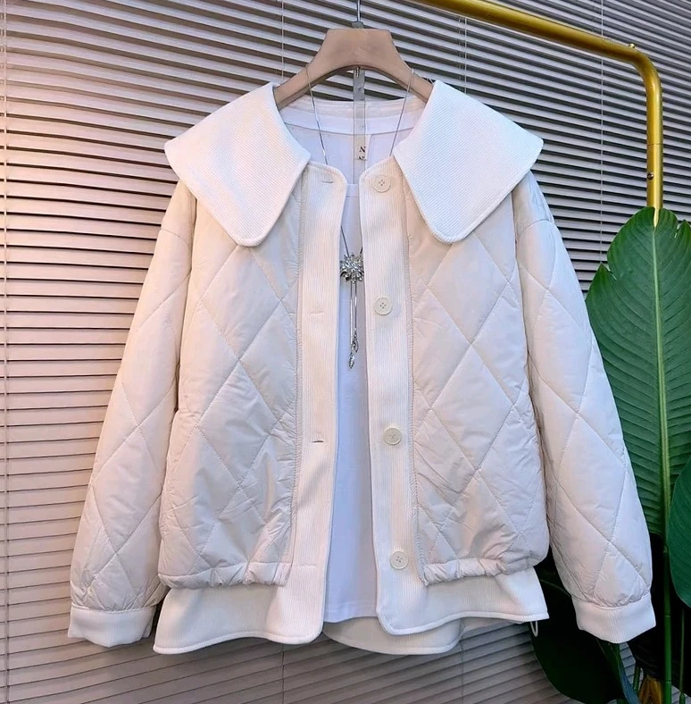 Plus-größe Frauen Koreanische Lose Alter-reduzierung Kordelzug Baumwolle Mantel Winter Neue Mode Vielseitig Langarm Peter Pan kragen Top