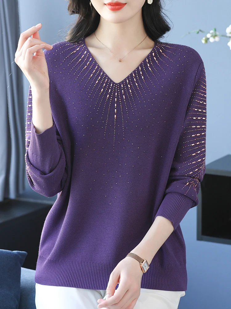 

V Neck Knitted Tops 2025 Spring Fashion Women's Sweaters Pullovers Femme Casual Sweater Woman