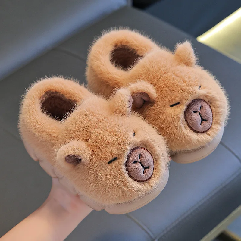 

Slippers House Shoes Cartoon Thicken​ Winter Shoes For Children Warm Anti-slip Soft Bottom Khaki Brown Shoes Size 24-44