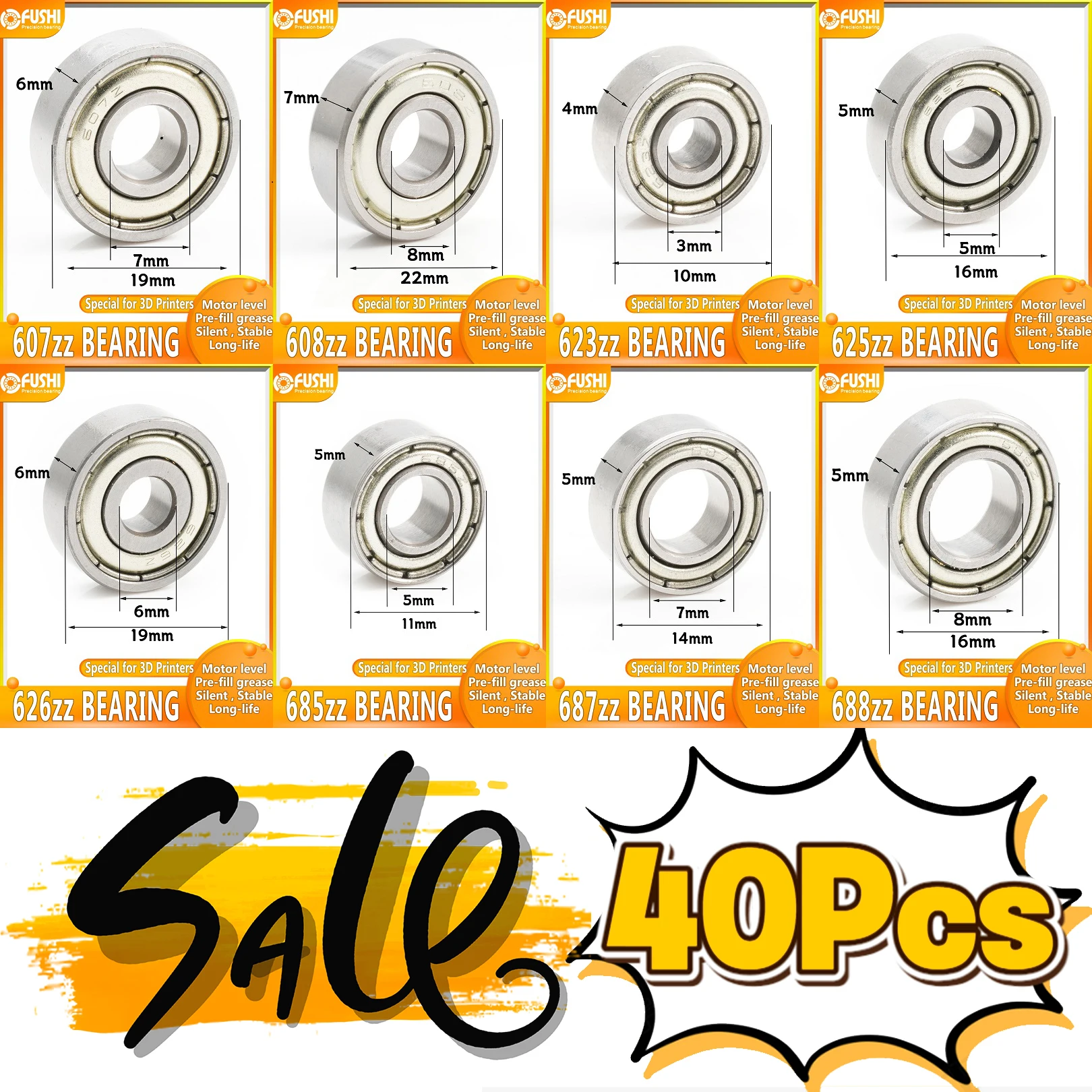 

607ZZ Bearing 10/40pcs 7x19x6 MM Miniature 607 ZZ Deep Groove Miniature Bearings For Skateboard Scooter 3D Printers Bearings