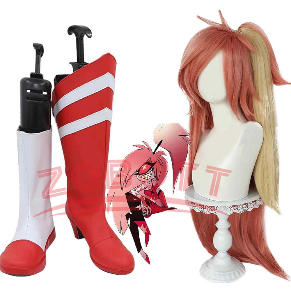 

Hazbin Cos Cherri Bomb, парик для косплея, ботинки Cherri Bomb, отель, белые, красные кожаные туфли, женские и мужские туфли для ролевых игр на Хэллоуин
