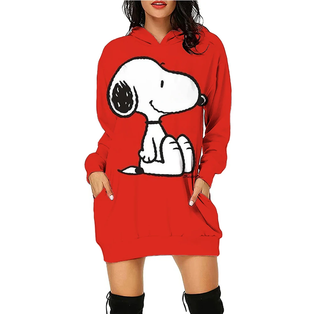 Autumn and winter women\'s hooded dress long sportswear Snoopy new fashion women\'s pullover hooded top casual plus size dress