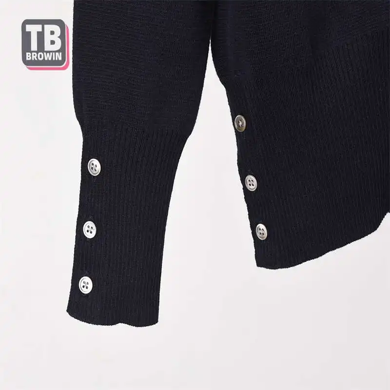 TB YJ01 Men\'s Wool Sweater  4 bar stripes thom New Floral Cardigan V-neck Luxury Cardigan Korean Casual