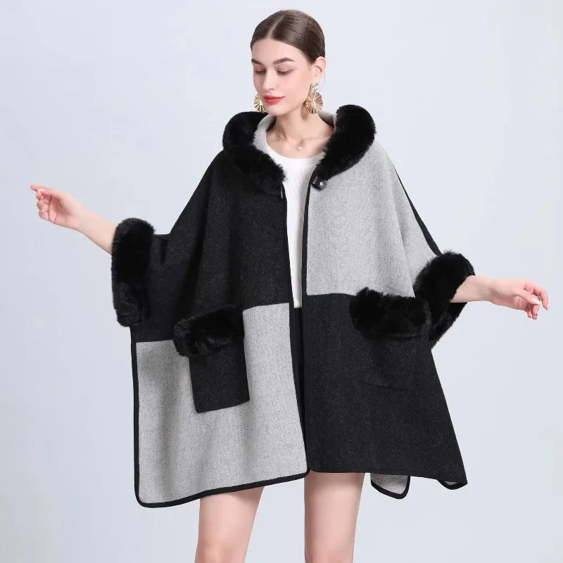  Artificial Fox Fur Shawl Wool Coat Women Tassel Cape Warm Outwear Fur Cloak Winter New Shawl Women Loose Christmas Ponchos