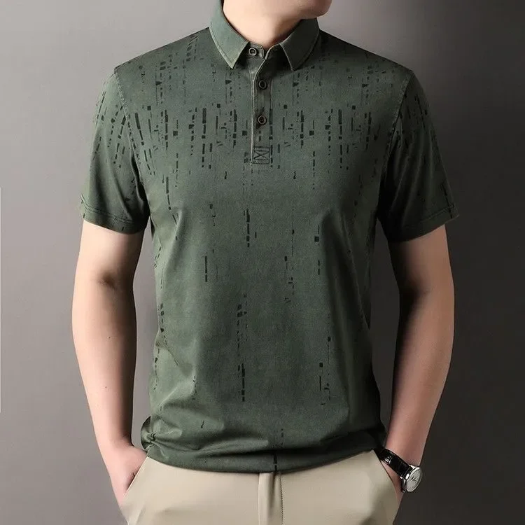 Washed Vintage T-Shirt Polo Shirt for Middle-Aged and Elderly Men, Solid Color Casual Top, British Style with Pockets, Washed and Distressed Craftsmanship, Nostalgic Retro Style with Faded Effect