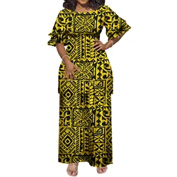 New Plus Size Women's Office retro casual round neck short sleeves two piece set polynesian dress