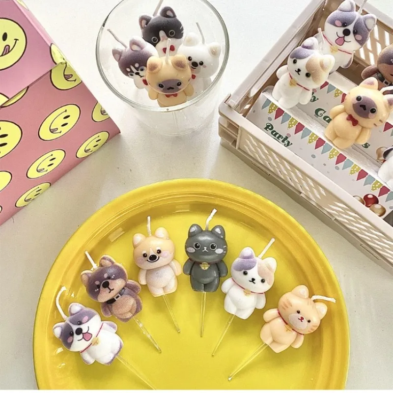 3pcs Cat Dog Birthday Candles Cake Decoration Kids Puppy Cake Toppers Pet Birthday Candles Party Baking Supplies