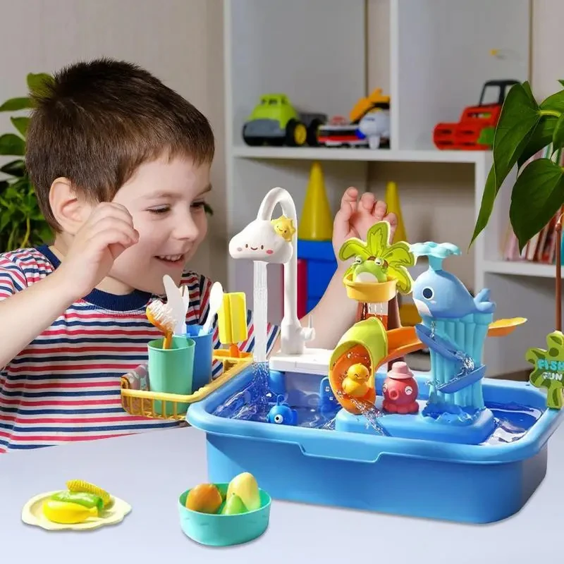  Kitchen Sink Toys Play Kitchen Toy with Fake Food & Kitchenware For Toddlers Pretend Play Learning Activity Fishing games