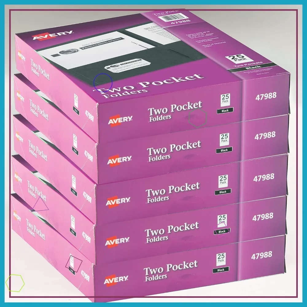 

Папки с двумя карманами, вмещают 40 листов, с отделением для визитных карточек, набор из 125 черных папок для офисного использования