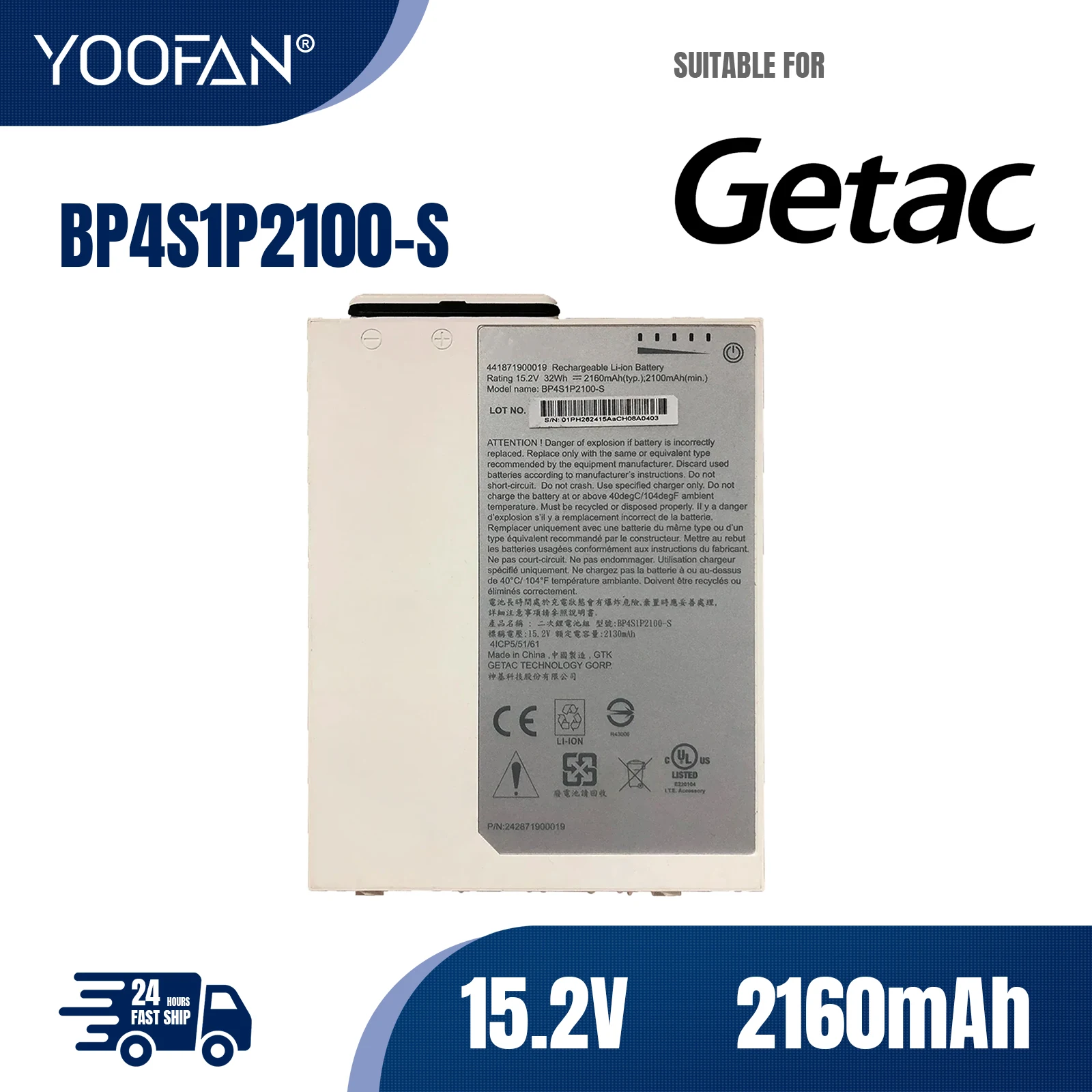 

YOOFAN Batería Original de BP4S1P2100-S para ordenador portátil, 15,2 В, 32 Втч, 2160 мАч, para Getac RX10, RX10H, 441871900019