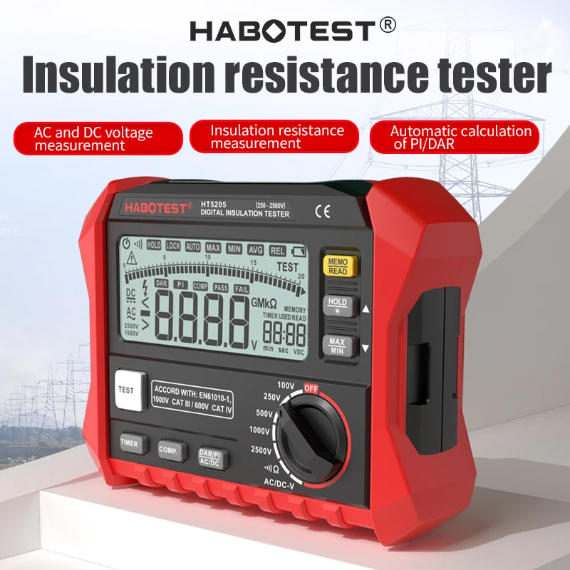 HT5203&HT5205  large LCD Digital Resistance Meter RCD/Loop Tester 0-100GΩ DC 1000V AC 750V Leakage Switch Tester