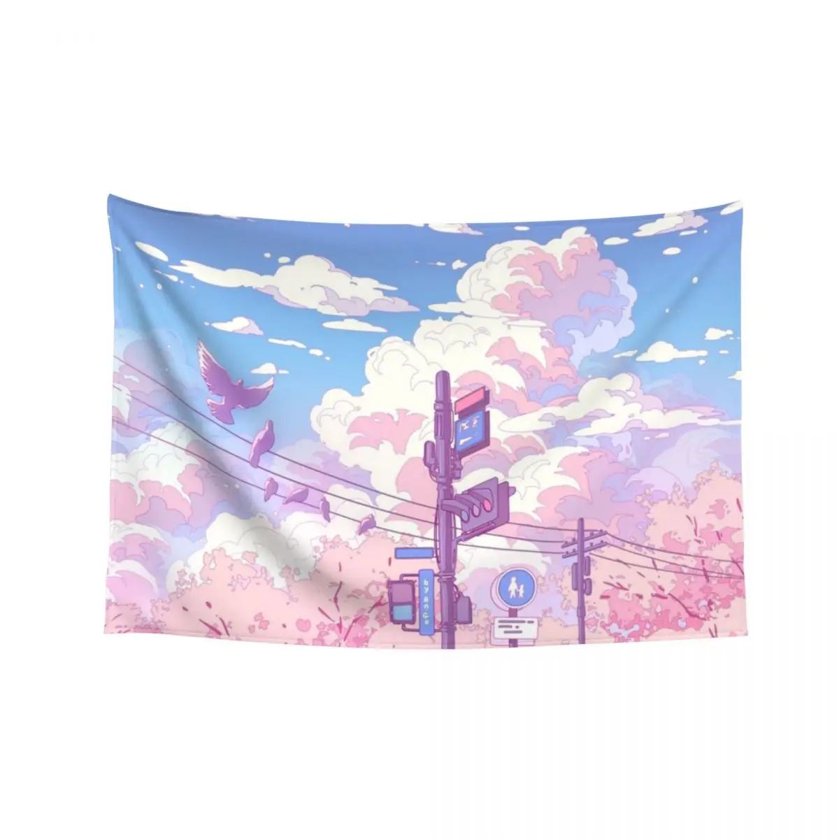 

The beautiful sky, traffic lights, and pigeons Tapestry Wallpaper Japanese Room Decor Wall Hanging Tapestry