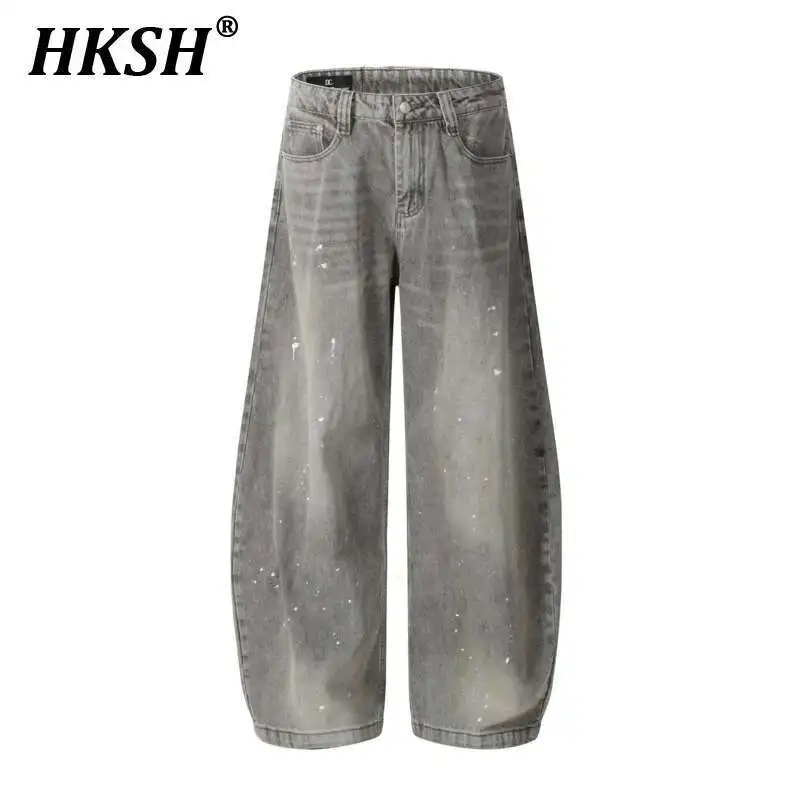 

HKSH 2025 Spring New Men American Vintage Heavy Loose Washing Denim Pants Ins Streetwear Fashion Y2K Ins Wide Leg Jeans HK3798