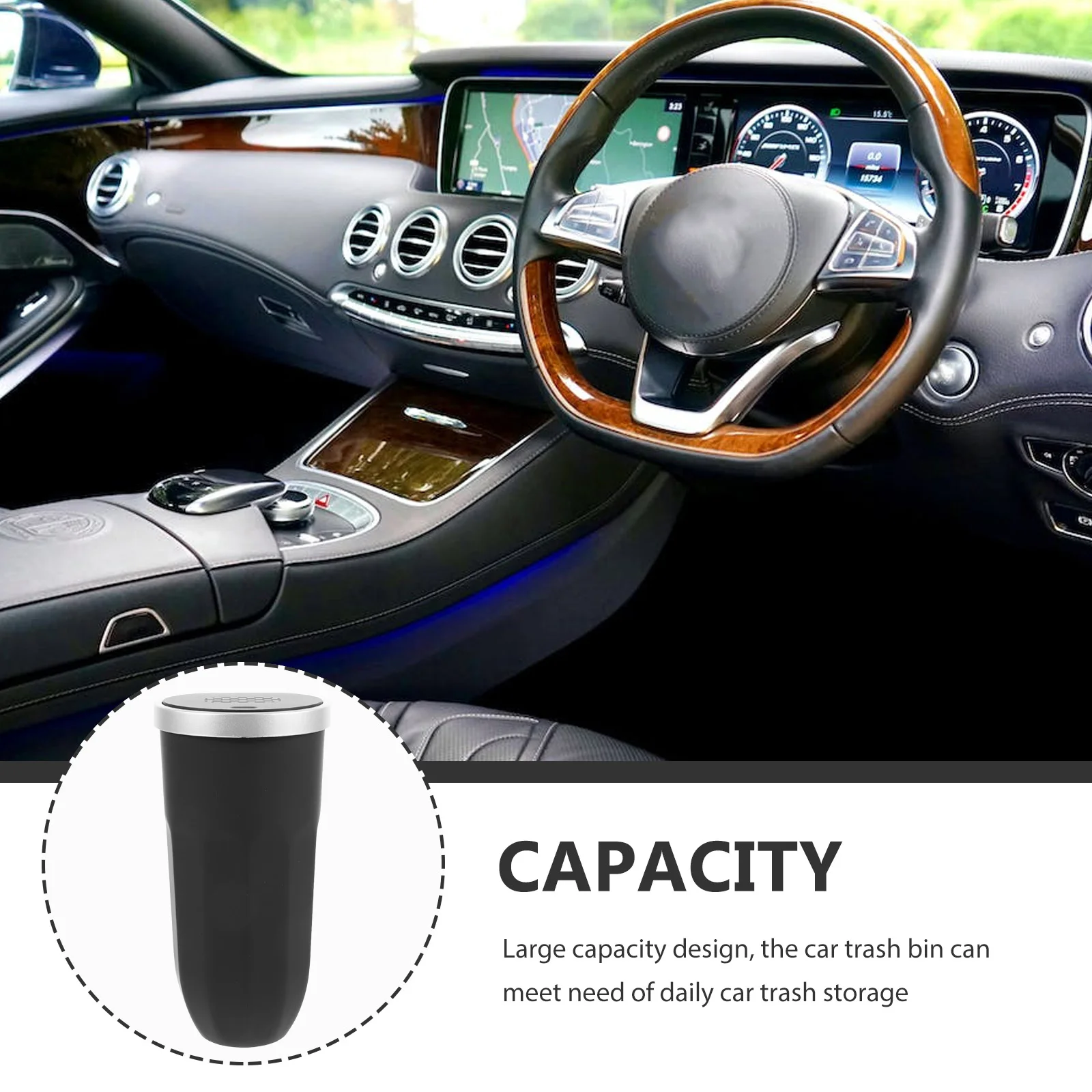 

Car Trash Can Large Capacity Black Mini Garbage Container Plastic Accessories Cup Holder Odor Insulating Reusable Durable