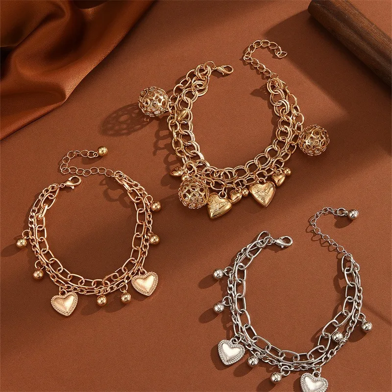 

Многослойный браслет с подвеской в виде полой сферы, женская элегантная изящная цепочка с удлинителем, золотой цвет