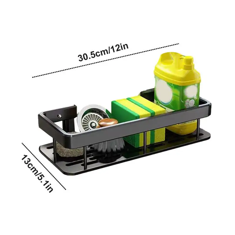Estante de almacenamiento de cocina, herramienta de fregadero de aluminio, organizador de trapo de esponja, estante de drenaje autoadhesivo montado