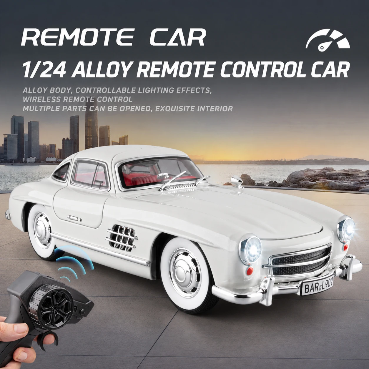 1:24 Alloy RC Car Model, Remote Control Sports Car with Sound & Lights, Rechargeable Die-Cast Vehicle Toy for Boys and Collector