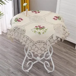 free shipping 2014 new cotton crochet round tablecloth for wedding table decoration cover towel with embroidery flower mat