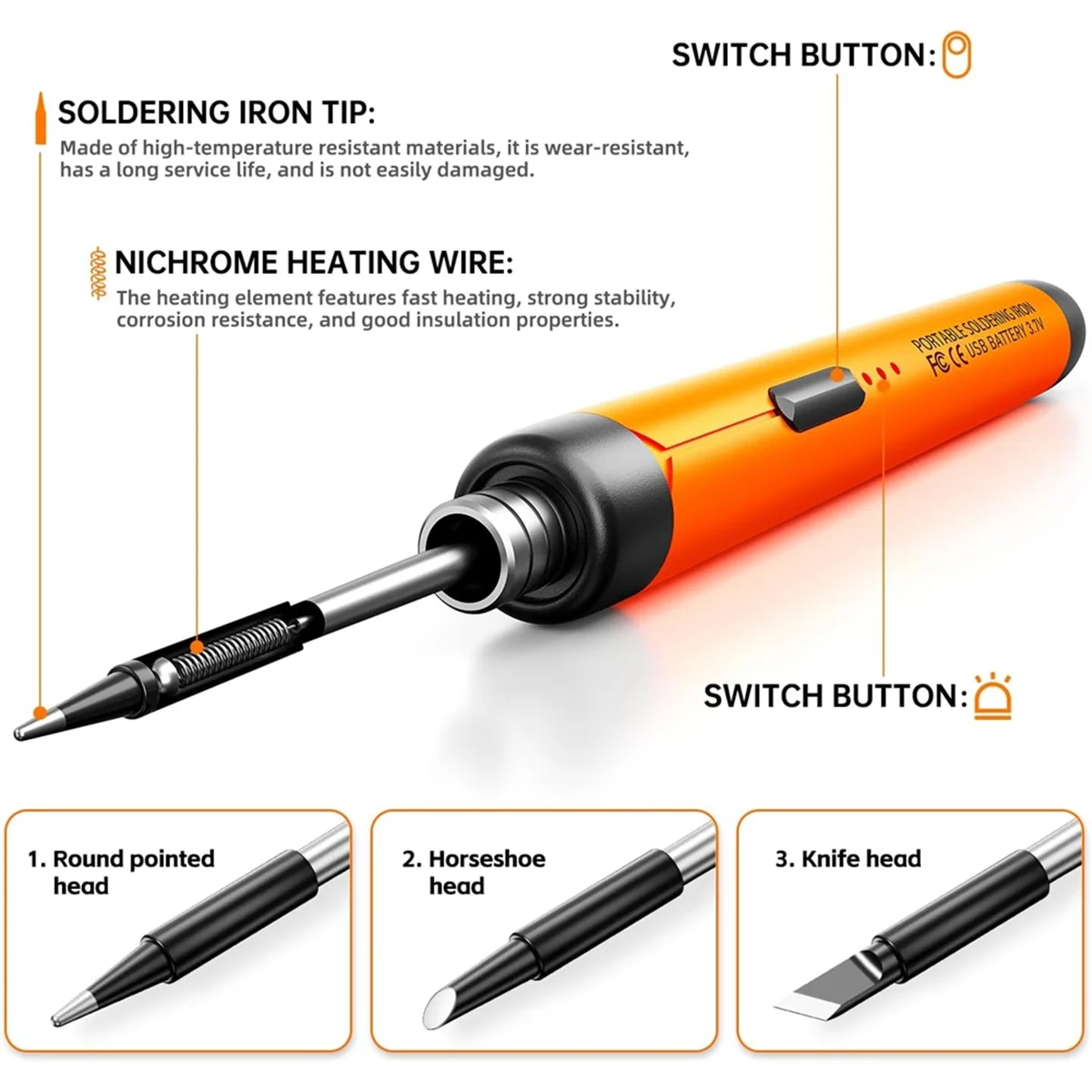 Soldador portátil recargable por USB, herramienta de soldadura de reparación eléctrica, 3 velocidades, temperatura ajustable, gris